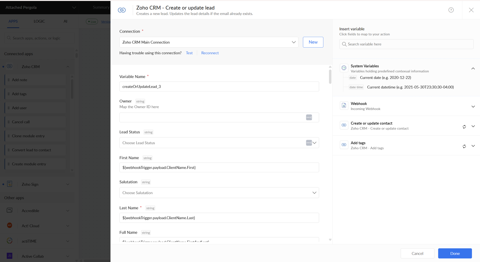 Zoho Flow trigger configuration